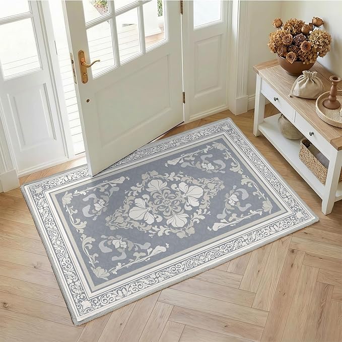 SOULFUL Medium Pile 3x5 Area Rug - Soft Foot Feel Small Entryway Rug - Greige Boho Floral - Washable Non-Slip - Perfect for Living Room Bedroom Foot Kids Room Reading Nook