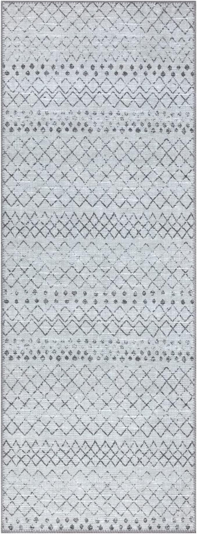 Bloom Rugs Washable Non-Slip 7 ft Runner - Ivory/Gray Traditional Moroccan Runner for Entryway, Hallway, Bathroom, and Kitchen - Exact Size: 2.5' x 7'