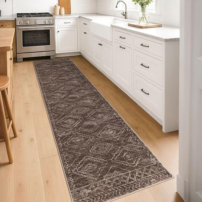 KILOCOCO Hallway Runner Rug 2'x8' Runners for Hallways Washable Runner Rug Non Slip Laundry Room Rug Low-Pile Rug Runner for Bedroom Kitchen Living Room Boho Rug, Rust Red