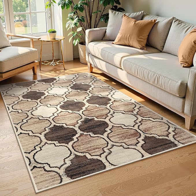 Lahome Moroccan Washable 3x5 Entry Way Rugs Indoor - Small Area Rug Aesthetic Non-Slip Throw Bedroom Rugs Thin Low-Plie Entryway Office Rug for Kitchen Bathroom Laundry Room, 3'x5'