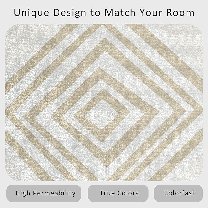 Washable 3x4 Modern Geometric Rug Living Room, Beige Abstract Diamond Design Area Rugs for Bedroom, Modern Geometric Home Decor Carpet, Low Pile, Non Slip, Kids & Pet Friendly (N4174)