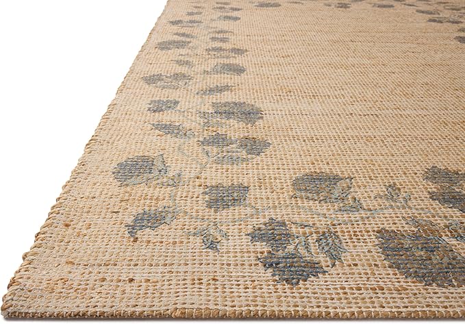 Loloi Chris Loves Julia Rue Collection RUE-05 Natural/Denim 7'-6" x 9'-6" Area Rug Jute Neutral Floral Living Room Bedroom Rug