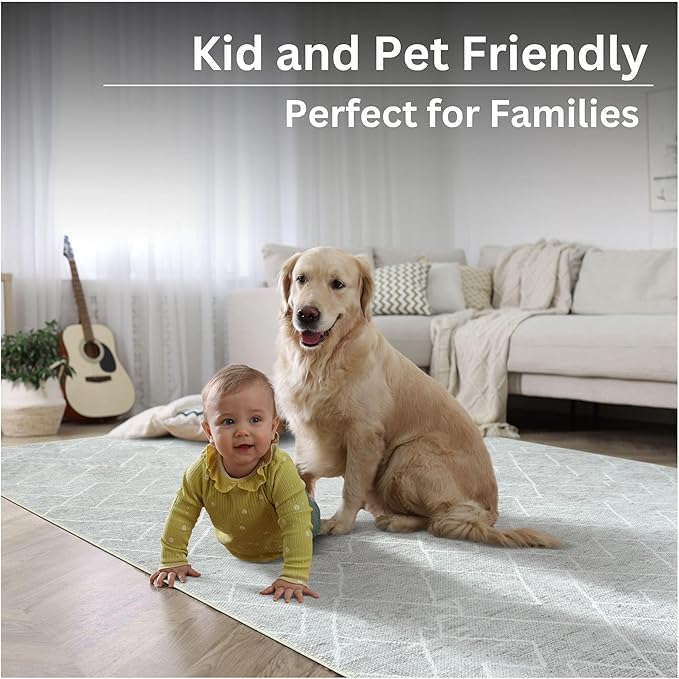 Bloom Rugs Washable Non-Slip 3' x 5' Rug - Gray/Pebble Striped Area Rug for Living Room, Bedroom, Dining Room, and Kitchen - Exact Size: 3' x 5'
