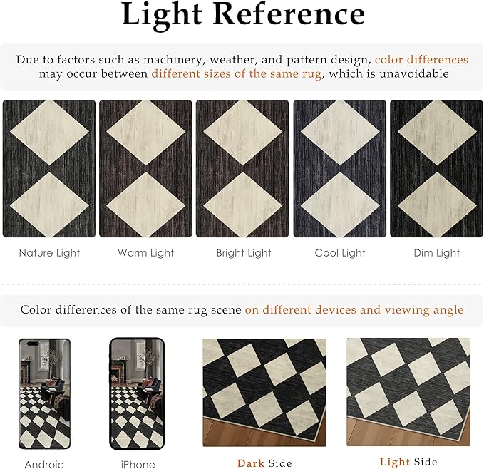 2x6 Runner Checkered Rug for Hallways Black Washable Long Carpet Non-Slip Low Pile Boho Indoor Accent Throw Rug for Entrance Kitchen Bedroom Dining Laundry