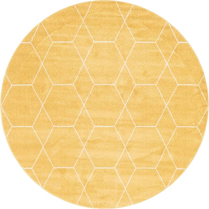 Unique Loom Trellis Frieze Collection Area Rug - Geometric (8' Round, Yellow/ Ivory)