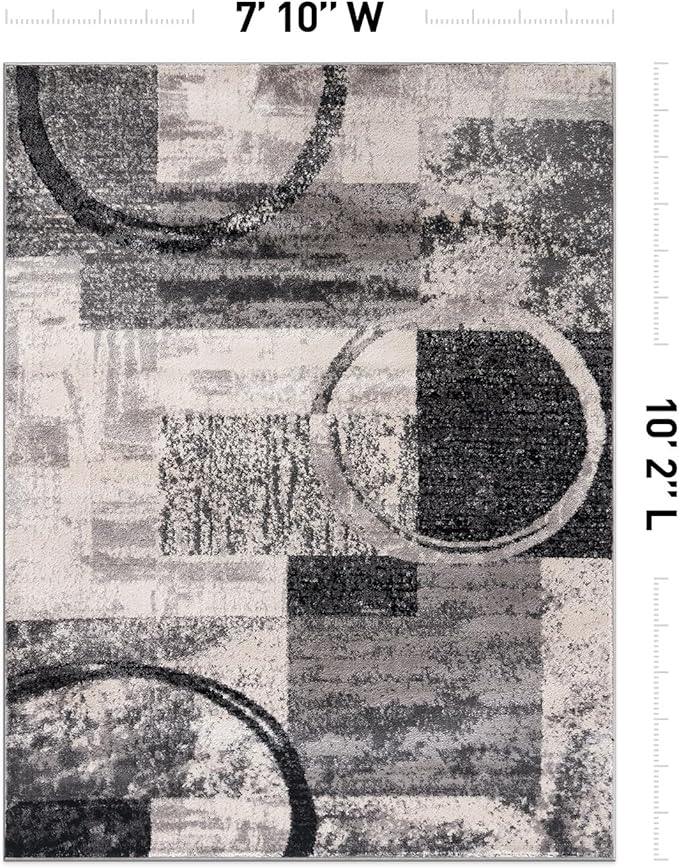Rugshop Contemporary Circle Design Area Rug, Carpet with Jute Backing for Living Room, Dining Room, or Home Office, Cream, 7'10" x 10'2"