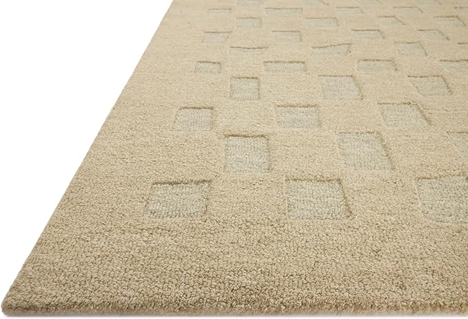 Loloi Leanne Ford Craven Collection CVN-04 Oatmeal/Dove 7'-9" x 9'-9" Area Rug Checkered, Patterned, Neutral, Living Room, Bedroom, Dining Room