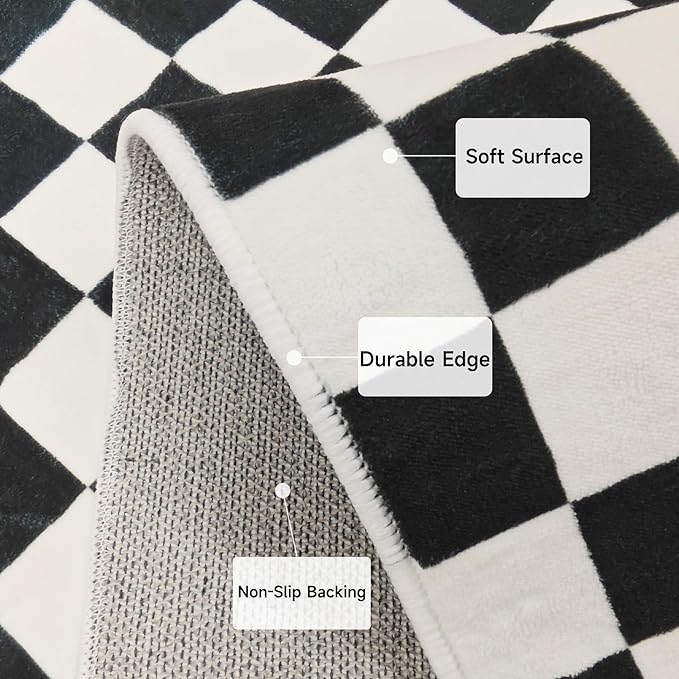 Checkered Rug 4x6 Rugs for Living Room Modern Minimalist Washable Black and White Checkered Non-Slip Large Rug for Office Playroom (Black and White, 4x6ft)