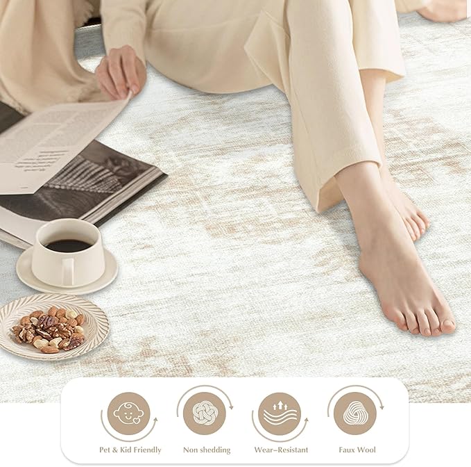 Runner Rug 2x6 Entryway Rug - Machine Washable Vintage Boho Area Rug Non-Slip Kitchen Runner Soft Stain Resistant Runners for Hallways Entryway Laundry Kitchen Bathroom Bedroom (Beige, 2'x6')
