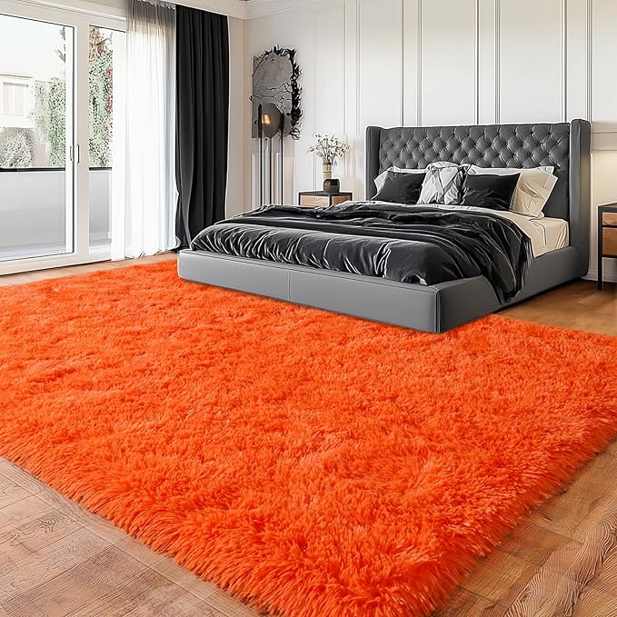 Area Rugs for Living Room, Soft Shaggy Carpets for Living Room, Fuzzy Rugs for Kids' Room, Perfect Decor for Modern Home Orange 9x12 Feet