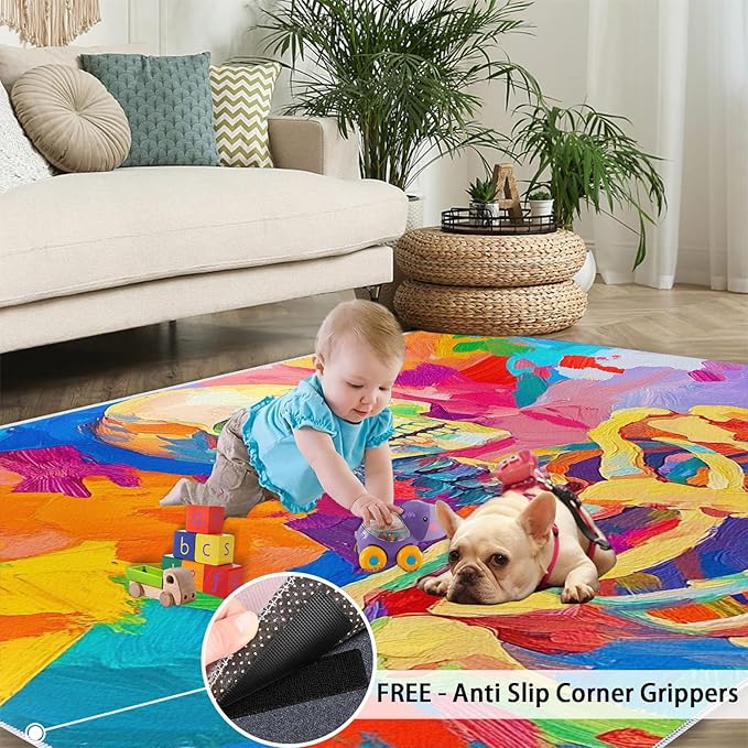 3x5 Abstract Graffiti Dorm Rug - Colorful Skeletons Small Rugs for Bedroom, Pop Art Area Rug Washable Non Slip for Bedroom Kitchen Living Room Entryway