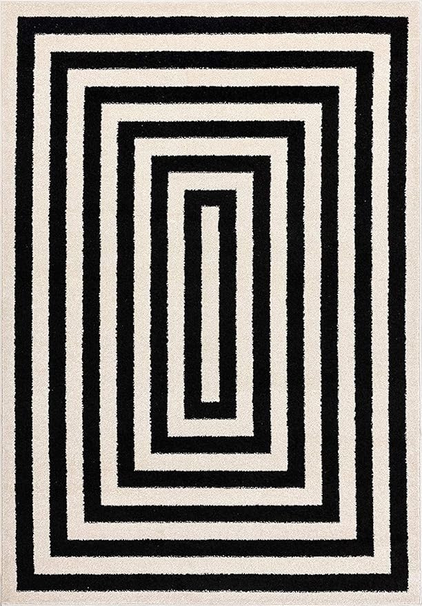 Abani Contemporary Black & Ivory 3' x 5' Area Rug, Contrasting Geometric Modern Stripe Symmetrical Living Room Carpet Rugs