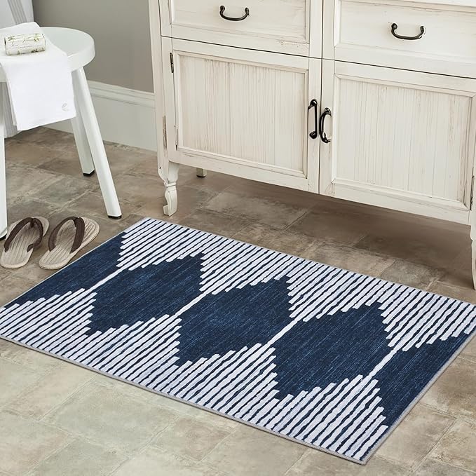 HelloTree 2x3 Entryway Rug, Indoor Small Machine Washable Area Rug Non Slip Backing Home Decor Floor Decoration Mat Boho Rugs for Entrance Kids Room Bedside Bedroom Stain Resistant Carpet-Blue