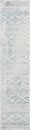 SAFAVIEH Tulum Collection Runner Rug - 2' x 19', Ivory & Turquoise, Moroccan Boho Tribal Design, Non-Shedding & Easy to Clean, Ideal for Living Room, Hallway, Foyer, Bedroom (TUL272E)
