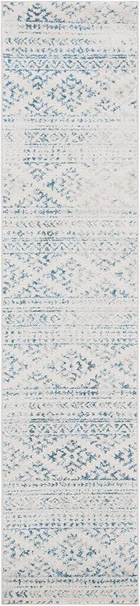 SAFAVIEH Tulum Collection Runner Rug - 2' x 8', Ivory & Turquoise, Moroccan Boho Tribal Design, Non-Shedding & Easy to Clean, Ideal for Living Room, Hallway, Foyer, Entryway, Bedroom (TUL272E)