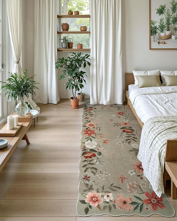 Lahome Floral Runners for Hallways, 2'6''x8' Kitchen Runner Rug Non Slip, Soft Washable Runner with Rubber Backing Carpet for Laundry Bedroom Bathroom(Brown)