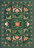 Moynesa Living Room Rug 5x7, Washable Modern Cottage Green Area Rugs for Bedroom Dining Room, Farmhouse Aesthetic Floral Bird Print Carpet, Vintage Home Decor Open Floor Areas Non-Slip Protection