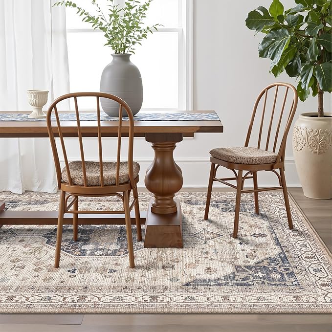 LUMI Washable Area Rug for Living Room, 5x8 Ultra Soft Traditional Rugs Non Slip with Rubber Backing, Low Profile, High Traffic, Stain Resistant Carpets, Ideal for Bedroom, Dining Room, Indoor