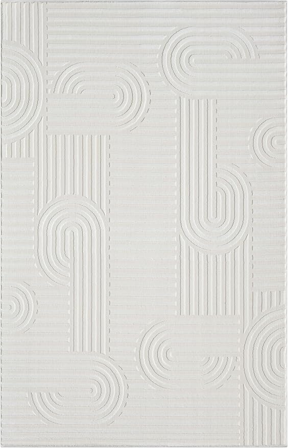 Annabel Modern Geometric Area Rug for Living Room, 4x6 Contemporary Arched Linear Cream Neutral Rug, Stain Resistant Non-Shedding Carpet for Bedroom, Dining Room or Kitchen (4' x 6', Cream)