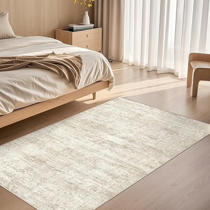 3x5 Area Rug Living Room Rugs - Washable Neutral Modern Abstract Soft Thin Rug Indoor Floor No Slip Rug Carpet for Bedroom Under Dining Table Home Office Decor - Beige/Brown