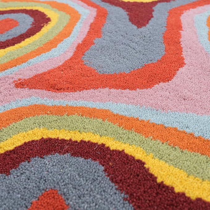 Irregular Shaped Handmade Wool Rug | Modern Colourful Stripe Premium Area Rug Perfect for Home Decor (IR-D, 8x8 ft)