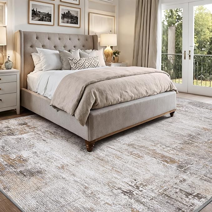 LUMI 8x12 Washable Area Rug for Living Room, Ultra Soft Modern Abstract Rugs Non Slip with Rubber Backing, Low Profile, High Traffic, Stain Resistant Carpets, Ideal for Bedroom, Dining Room, Indoor