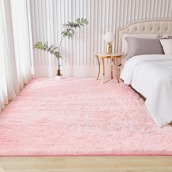 Andency 8x10 Area Rugs for Living Room, Pink Non-Slip Fluffy Soft Large Shag Bedroom Carpet, Big Indoor Thick Nursery Rug for Kids Dorm Home Decor Aesthetic