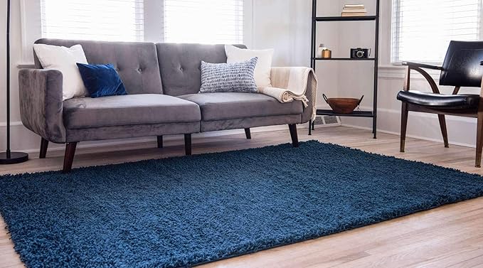 Unique Loom Solid Shag Collection Area Rug (8' x 10' Rectangle, Sapphire Blue/ Navy Blue)