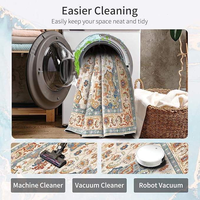 Enkor Runner Rugs for Hallway, 2x10 Washable Soft Non Slip Floor Rugs for Kitchen, Modern Mat for Living Room Bedroom Entryway Orange & Beige