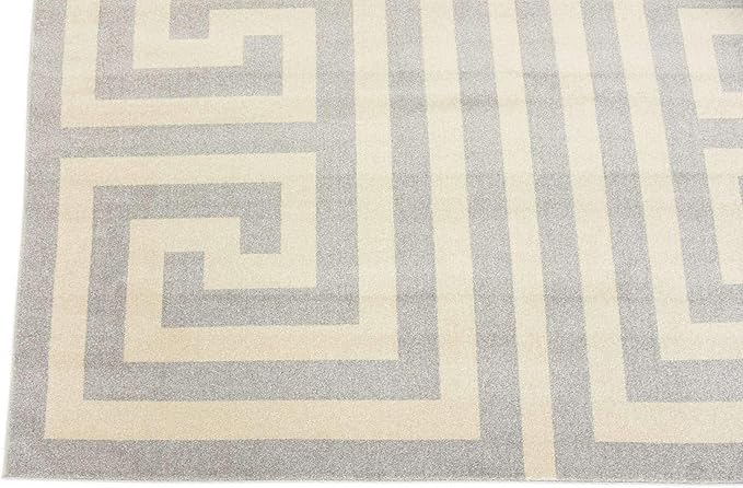 Unique Loom Athens Collection Classic Geometric Modern Border Design Area Rug (9' 0 x 12' 0 Rectangular, Gray/ Beige)