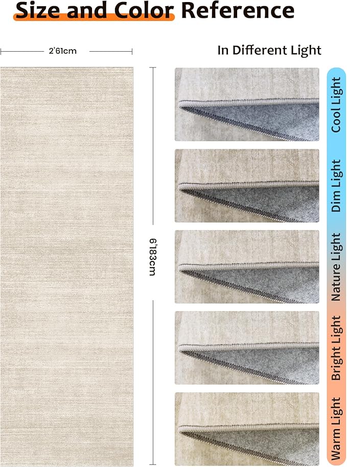 Art&Tuft Hallway Runner Rug - 2x6 Runner Rug No Slip Low-Pile Rugs Runners, Soft Distressed Washable Carpet Runner for Hallways Bedroom Bathroom Kitchen Laundry Living Room, Beige