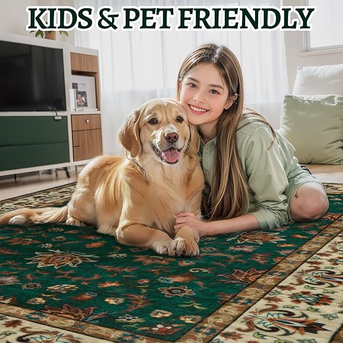 Tangsoo 2x3 Washable Rugs for Entryway, Small Area Vintage Floral Rug Non-Slip Soft Low Pile Rugs, Small Carpet Door Mat, Front Door Indoor Throw Rug for Entrance Kitchen Entry, Home Decor Green