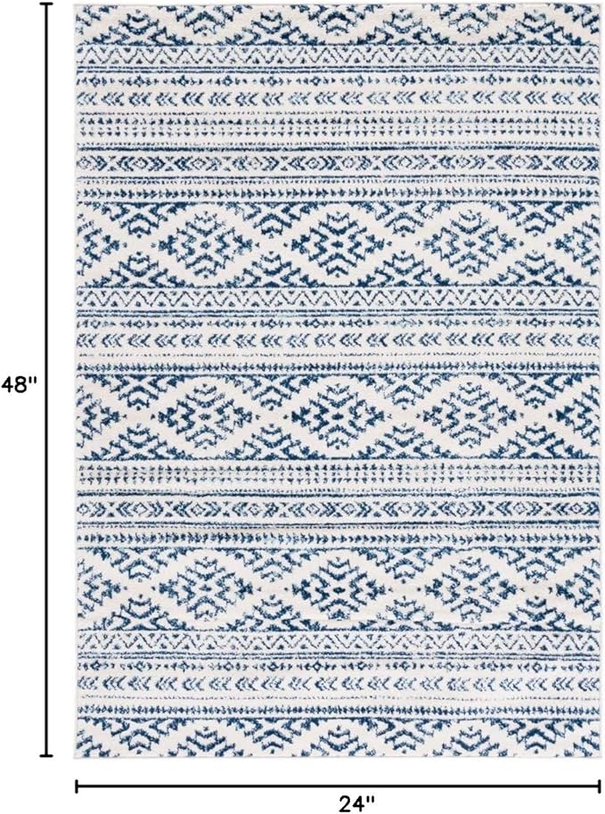 SAFAVIEH Tulum Collection Accent Rug - 2' x 4', Ivory & Navy, Moroccan Boho Tribal Design, Non-Shedding & Easy to Clean, Ideal for Front Door, Kitchen, Entryway, Foyer (TUL272D)