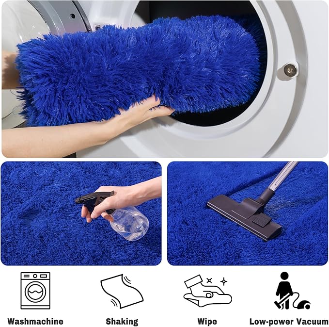 Soft Fluffy Area Rug for Bedroom, Blue Fuzzy Shaggy Oval Throw Rugs for Bedside, Non-Slip Cozy Plush Shag Carpet for Boys Kids Room Nursery Dorm Living Room, 2.6 x 5.3 Feet