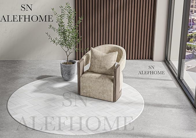 Sn Alef Home Soft Textured Round Rug | White & Grey Woven Carpet for Living Room Bedroom | Minimalist Handcrafted Circular Floor Mat for Home & Décor (Gray_4x4 ft)