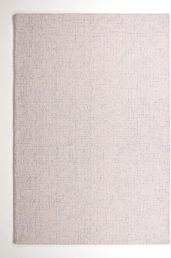 Hand-Tufted 100% Wool Pile Area Rug – Geometric Textured Grid Check Pattern – Thick and Durable Floor Carpet for Bedroom, Living Room, Kids Room, and Dining Area (Ivory Blue, 8' Round)