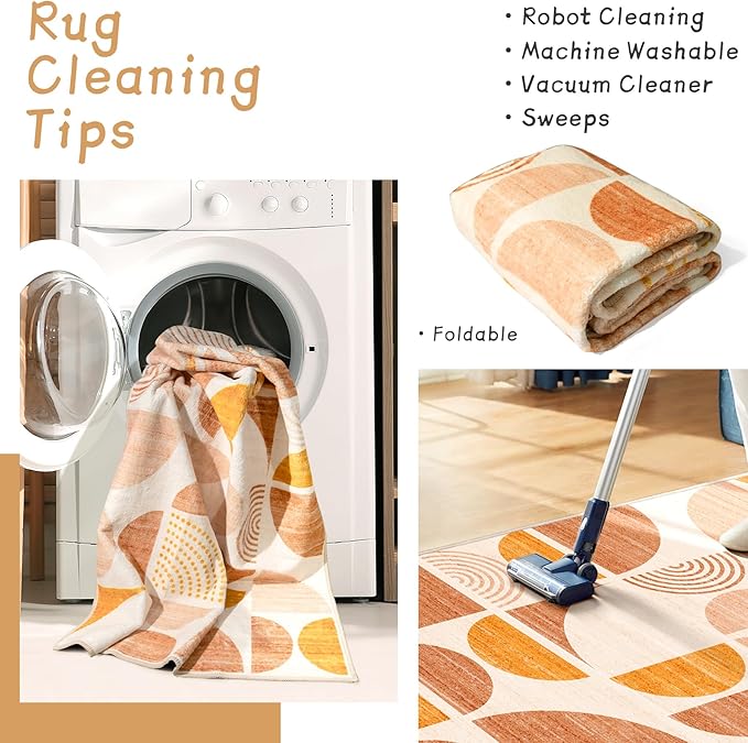MUJOO 9x12 Area Rugs,Washable Rugs for Living Room Bedroom Dining Room,Large Boho Throw Floor Carpet Non Slip Soft Modern Abstract Bohemian Orange