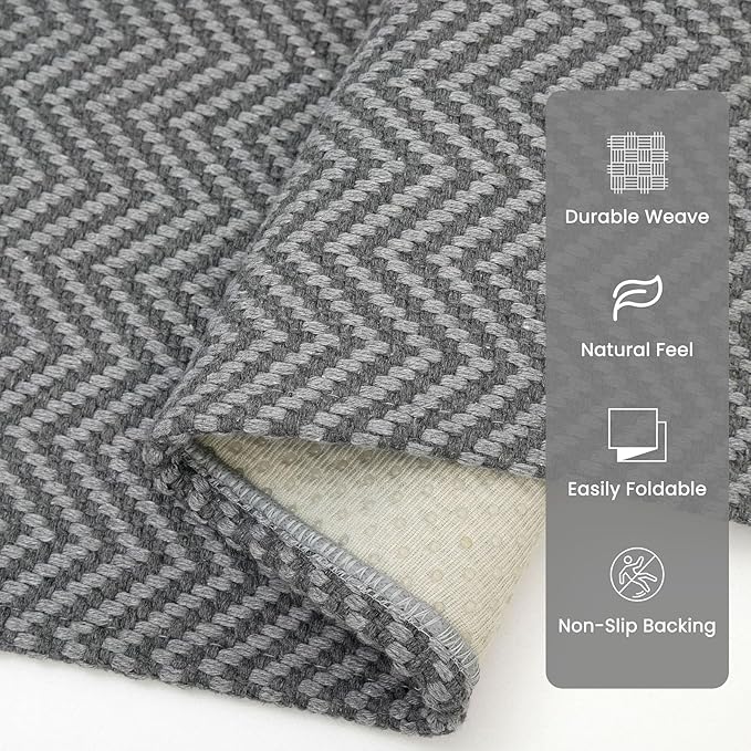 2x5 Ft Runner Rug Washable Runners for Hallways Kitchen Runner Rug with Rubber Backing Cotton Entryway Runner Indoor, Woven Floor Carpet for Hall Kitchen Bedroom, Charcoal Gray/Gray