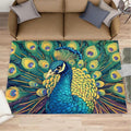 Peacock Rug 4x5-4x5 Rug, Wonderful Peacock Area Rugs for Bedroom, Teal Turquoise Rugs for Living Room, Modern Style Washable Mat, Malachite Green Feather Carpet - Peafowl Home Decor & Gifts