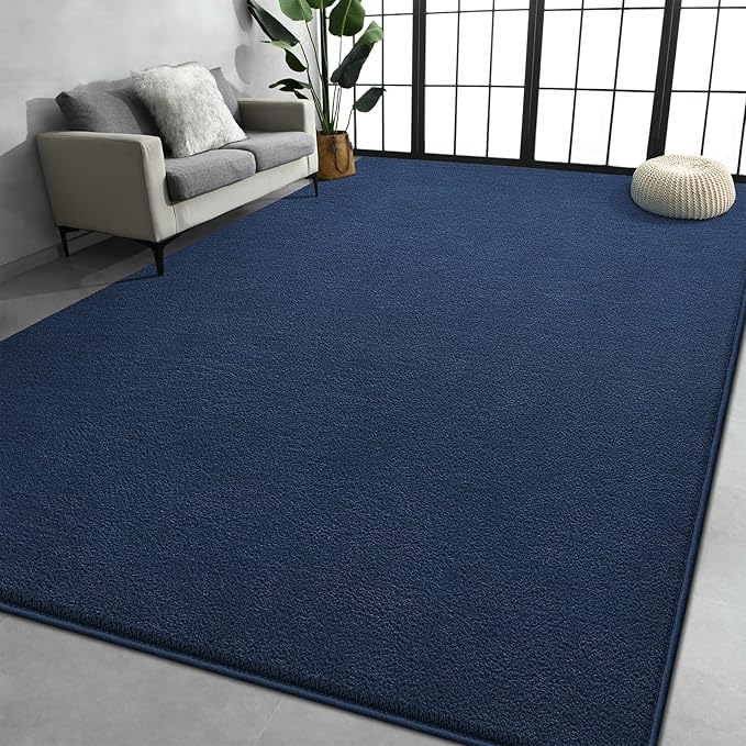 Large Area Rugs for Living Room Bedroom, 6x9 Feet Navy Blue Rug, Minimalist Modern Shag Rug, Soft Thick Memory Foam Indoor Carpet, Non-Slip Washable Rug for Boys Girls Dorm Nursery Room Home Decor