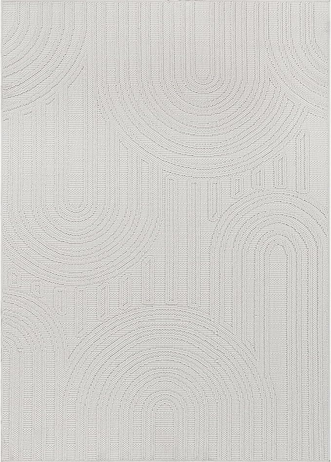 Beverly Rug Micro Loop Area Rug White 6x9 Modern Luxury Soft Circle Geometric Durable Indoor Area Rugs for Living Dining Room Office Stain Resistant Non Shedding Casual Indoor Carpet White 6 x 9