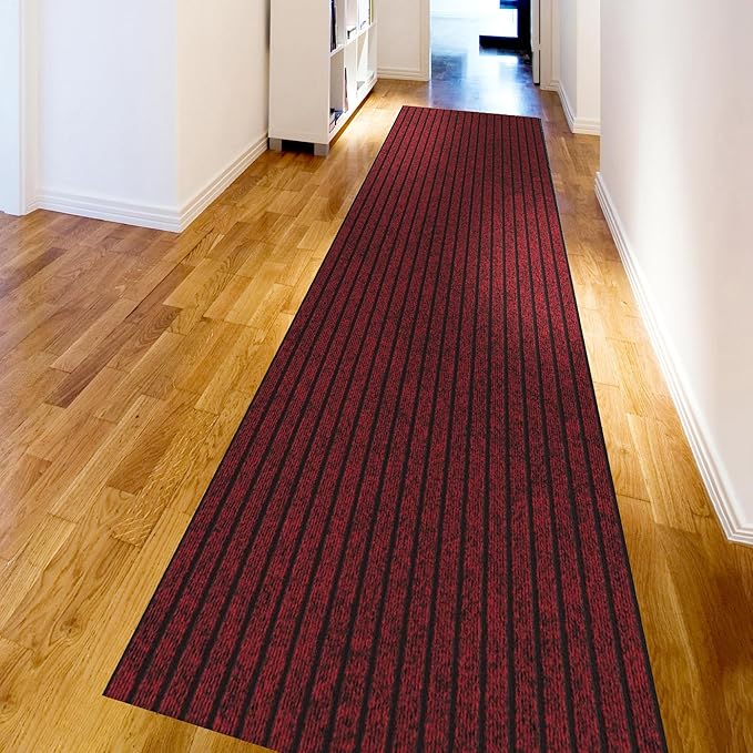 Ottomanson 2' x 9' Hallway Runner with Scraper Pile - Extra Durable Non-Slip Rug Mat for Indoor & Outdoor Use - Ideal for Kitchen, Entryway, Patio & Garage - High-Traffic Carpet, Red