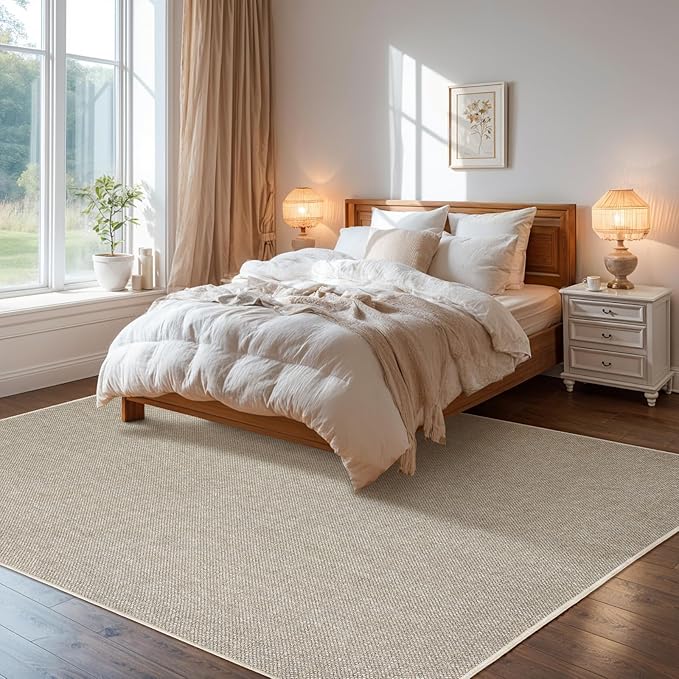 LBRO2M Easy Jute Solid Area Rug 5X7 Washable Rugs for Living Room Bedroom Natural Jute Look Indoor Outdoor Rug Durable, Solid Non Shedding Eco Friendly (5X7 Gray)