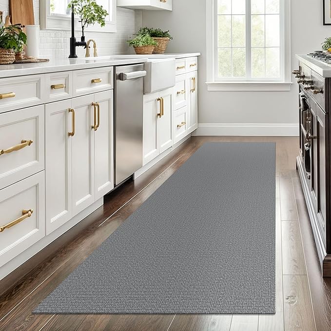 EARTHALL Washable Runner Rug 3x8 Ft Non Slip Runners for Hallways Wide Cotton Rubber Backed Kitchen Runner Braided Indoor Floor Carpet Runners for Entryway, Hallway, Kitchen, Bedroom, Charcoal Gray