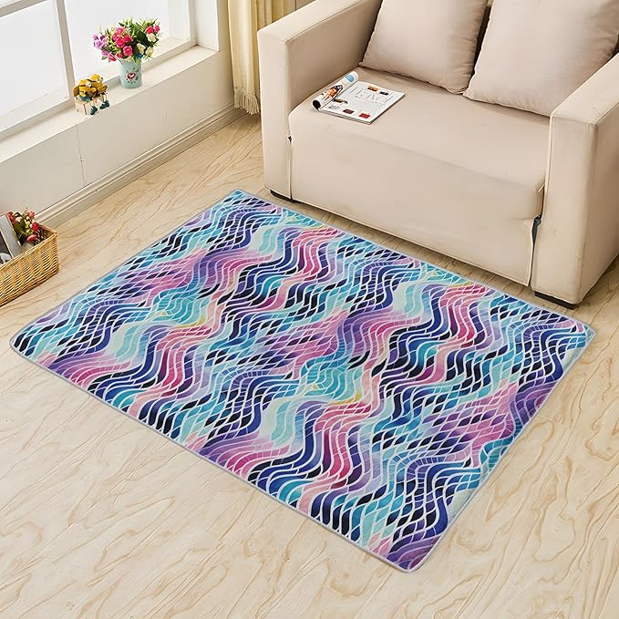 Colorful Wave Rug, 5x6 Rug, Abstract Watercolor Rugs for Entryway, Watercolor Large Area Rug, Washable Rug Non Slip Soft Indoor Carpet, Kids and Pets Friendly, Colorful Wave Home & Room Decor