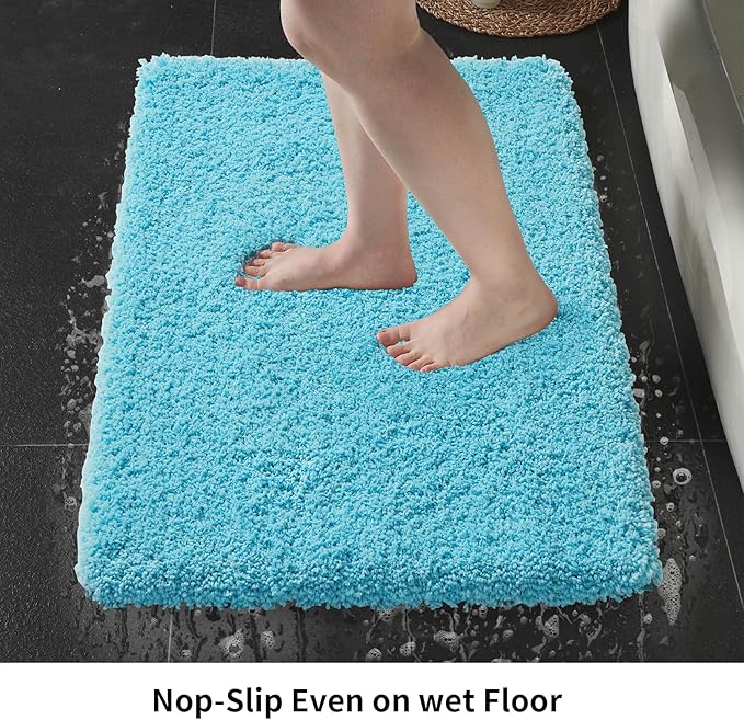 Bathroom Rug 20x32 Non Slip Fluffy Teal Bath Mat for Bathroom Floor Washable Plush Luxury Bath Rug for Tub Soft Shaggy Absorbent Shower Sink Mat