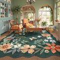 Lahome Floral Washable Rugs 8x10, Non-Slip Soft Bedroom Rug Stain Resistant, Ultra-Thin 8x10 Rugs for Living Room Easy Clean Boho Accent Carpet for Dining Room Office(8x10ft,Dark Green)