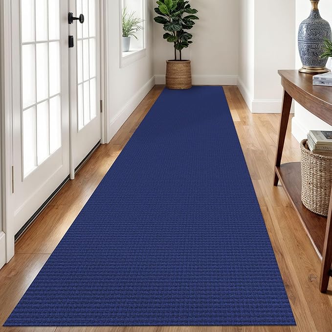 Braided Runner Rug 2.6x12 Ft Washable Runners for Hallways Kitchen Runner Rug Rubber Backed Cotton Extra Long Entryway Runner Indoor, Woven Carpet for Hall Entryway, Royal Blue/Navy