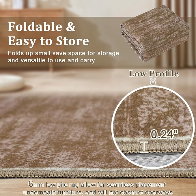RUGSREAL Living Room Area Rug 10x13 Modern Solid Color Large Bedroom Rug with Rubber Backing Stain Resistant Low Pile Dining Room Throw Carpet Contemporary Washable Rug for Home Decor Office, Taupe