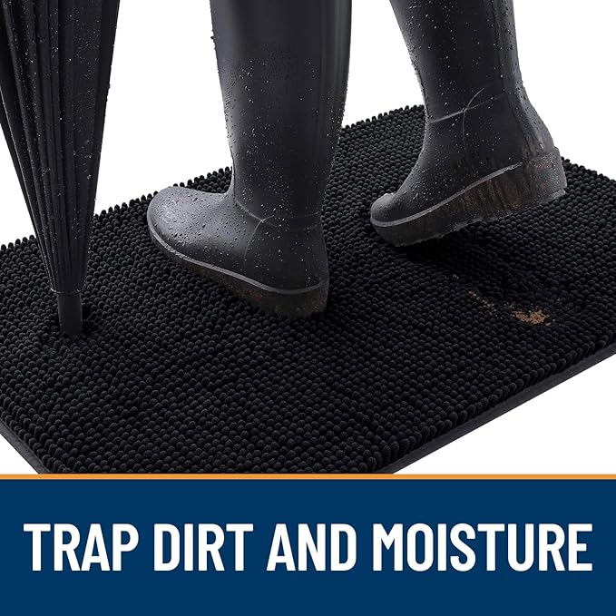 OLANLY Dog Door Mat for Muddy Paws 30x17, Absorbs Moisture and Dirt, Absorbent Non-Slip Washable Doormat, Quick Dry Chenille Mud Mat for Dogs, Entry Indoor Entryway Carpet for Inside Floor, Black
